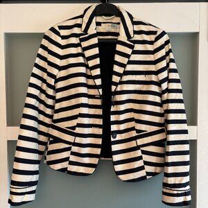 Boden Striped Cotton Linen Blazer Navy White Nautical Preppy - Size US 8 / UK 12